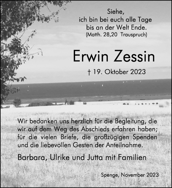 Traueranzeige von Erwin Zessin von Neue Westfälische
