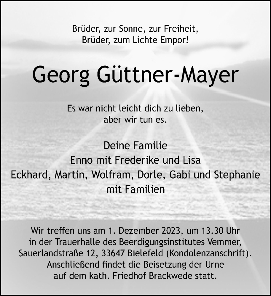  Traueranzeige für Georg Güttner-Mayer vom 25.11.2023 aus Neue Westfälische