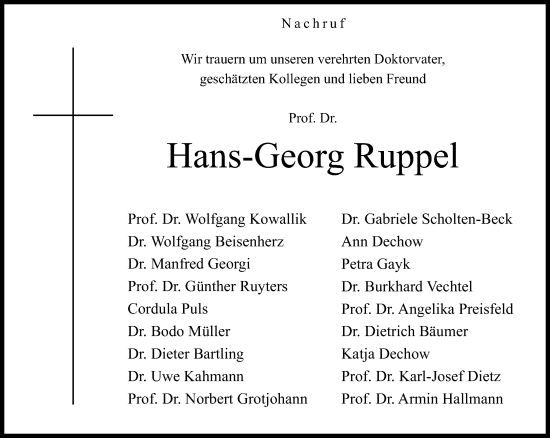 Traueranzeige von Hans-Georg Ruppel von Neue Westfälische
