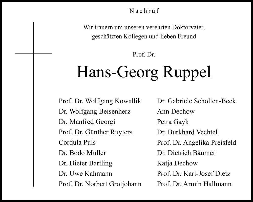  Traueranzeige für Hans-Georg Ruppel vom 25.11.2023 aus Neue Westfälische