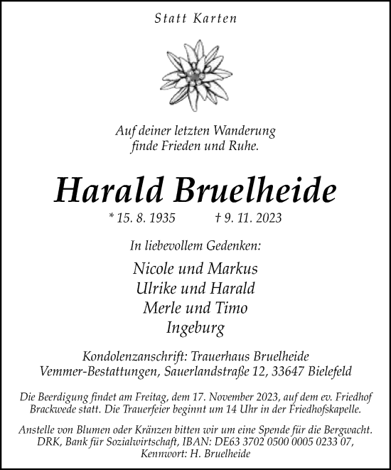 Traueranzeige von Harald Bruelheide von Neue Westfälische