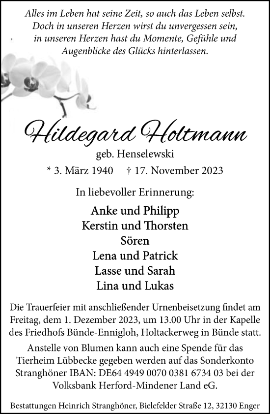 Traueranzeige von Hildegard Holtmann von Neue Westfälische