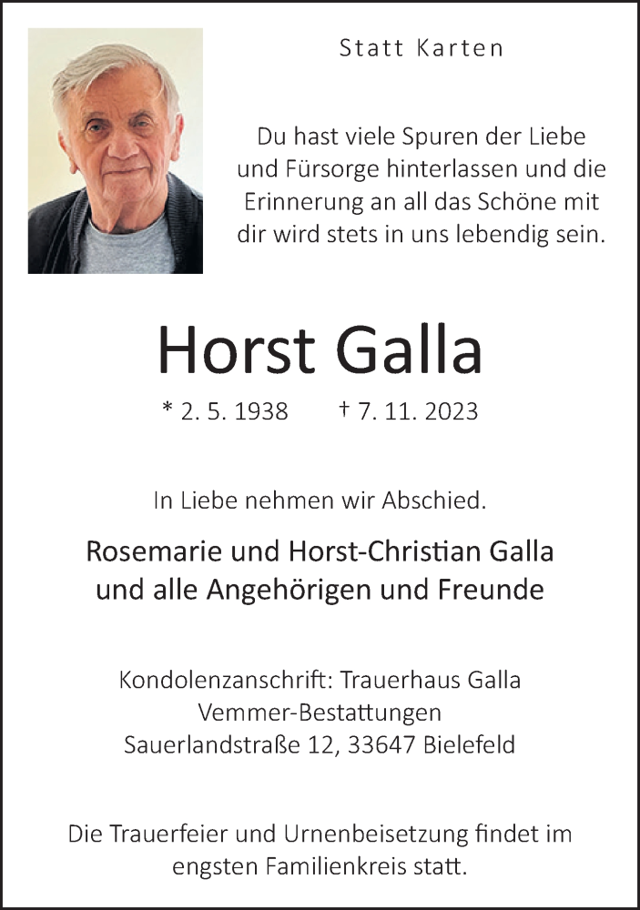  Traueranzeige für Horst Galla vom 11.11.2023 aus Neue Westfälische