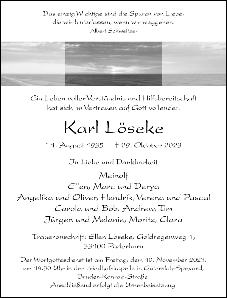  Traueranzeige für Karl Löseke vom 04.11.2023 aus Neue Westfälische