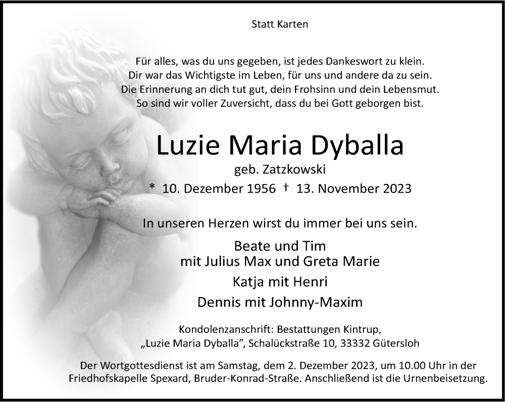  Traueranzeige für Luzie Maria Dyballa vom 18.11.2023 aus Neue Westfälische