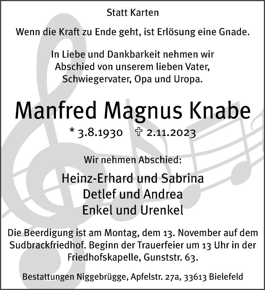  Traueranzeige für Manfred Magnus Knabe vom 08.11.2023 aus Neue Westfälische