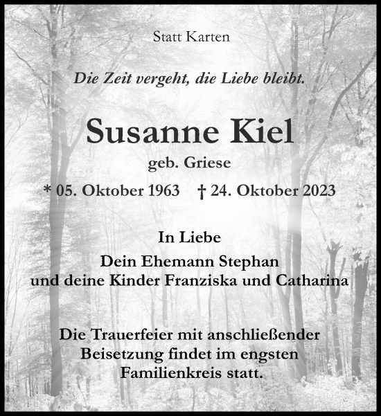 Traueranzeige von Susanne Kiel von Neue Westfälische