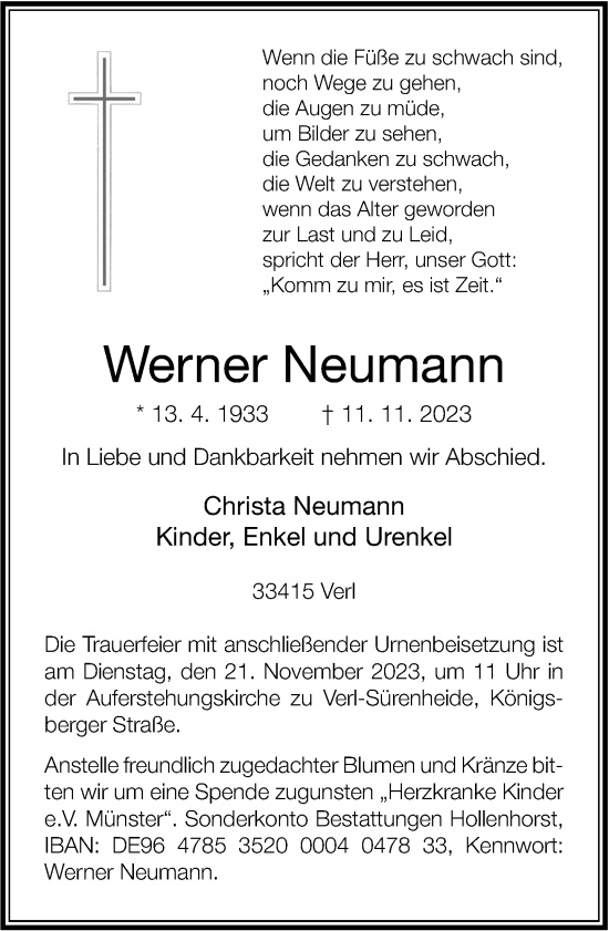 Traueranzeige von Werner Neumann von Neue Westfälische