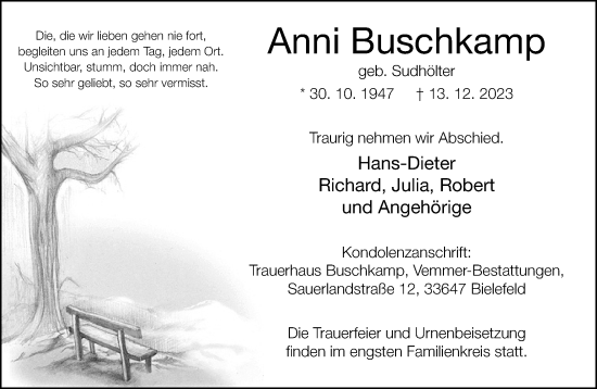 Traueranzeige von Anni Buschkamp von Neue Westfälische