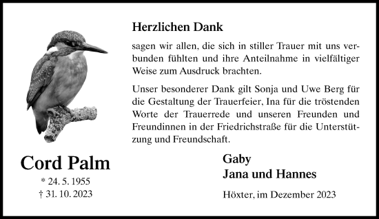 Traueranzeige von Cord Palm von Neue Westfälische