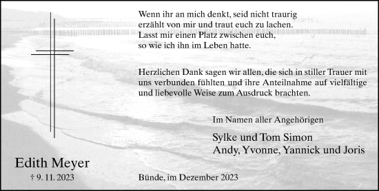 Traueranzeige von Edith Meyer von Neue Westfälische