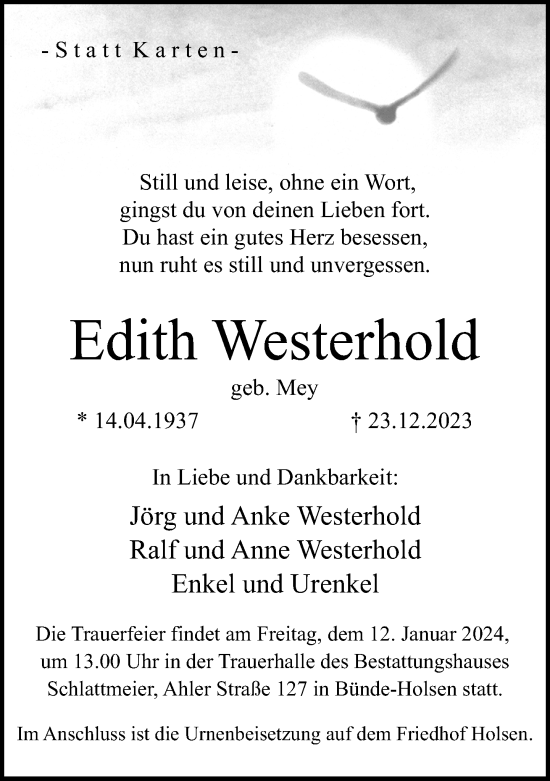 Traueranzeige von Edith Westerhold von Neue Westfälische