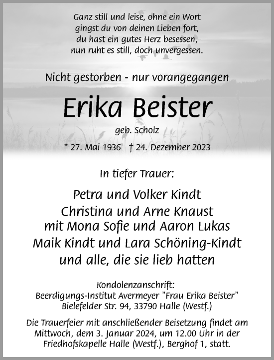 Traueranzeige von Erika Beister von Neue Westfälische