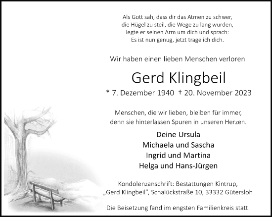 Traueranzeige von Gerd Klingbeil