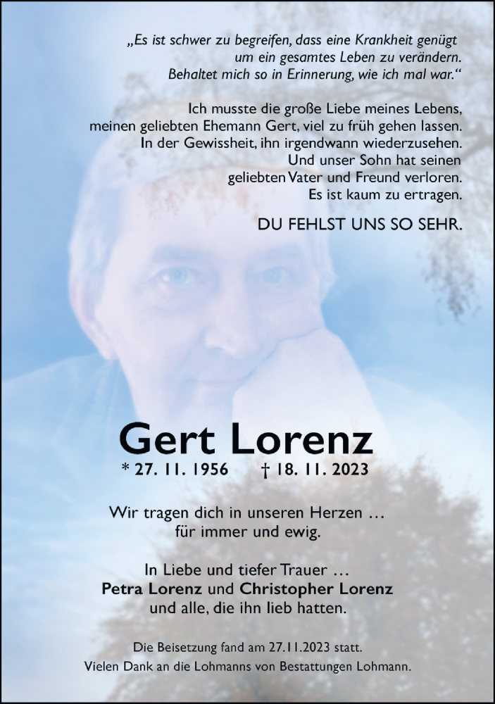  Traueranzeige für Gert Lorenz vom 02.12.2023 aus Neue Westfälische