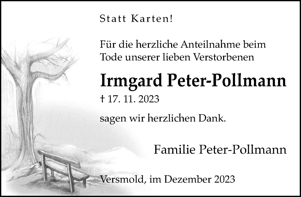  Traueranzeige für Irmgard Peter-Pollmann vom 23.12.2023 aus Neue Westfälische