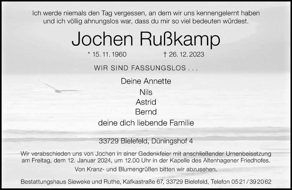  Traueranzeige für Jochen Rußkamp vom 30.12.2023 aus Neue Westfälische