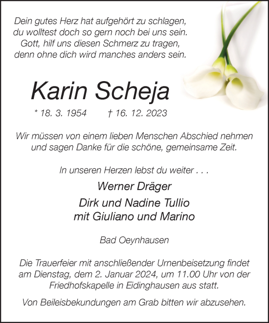 Traueranzeige von Karin Scheja