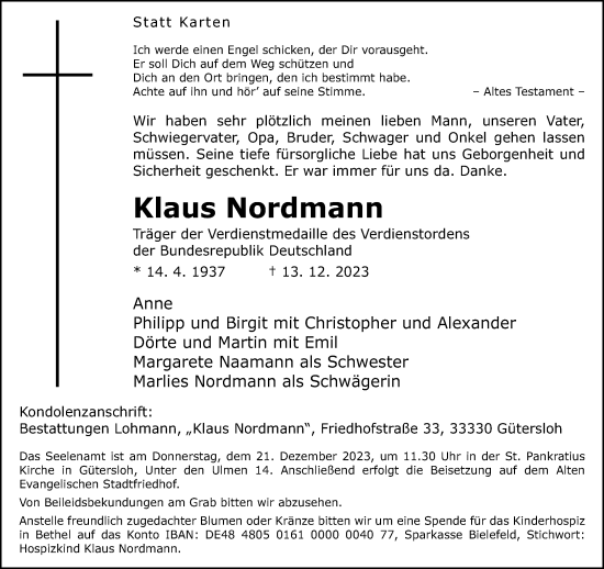 Traueranzeige von Klaus Nordmann von Neue Westfälische