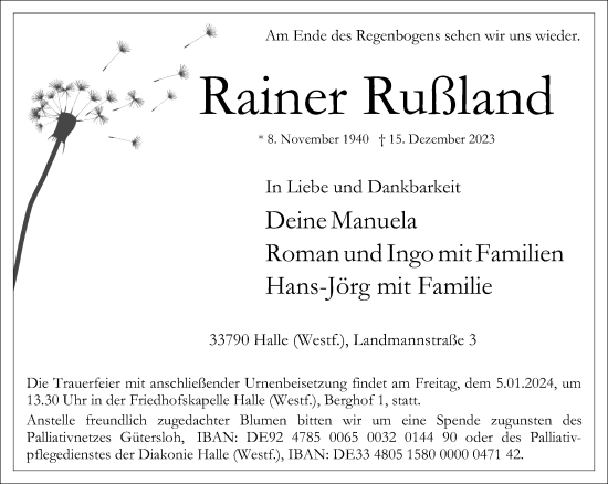 Traueranzeige von Rainer Rußland von Neue Westfälische