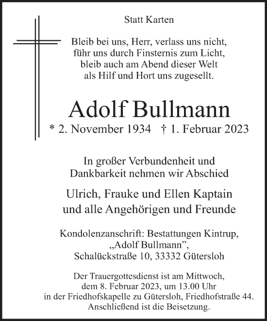 Traueranzeige von Adolf Bullmann von Neue Westfälische