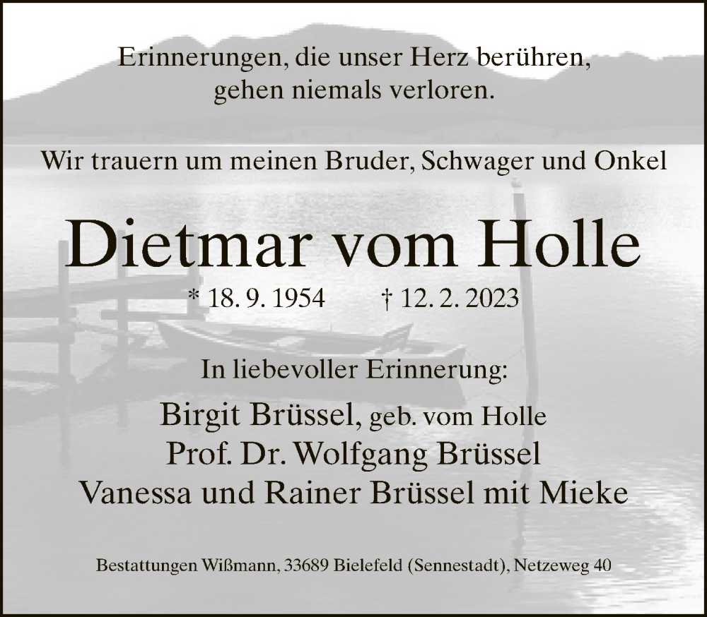  Traueranzeige für Dietmar vom Holle vom 18.02.2023 aus Neue Westfälische