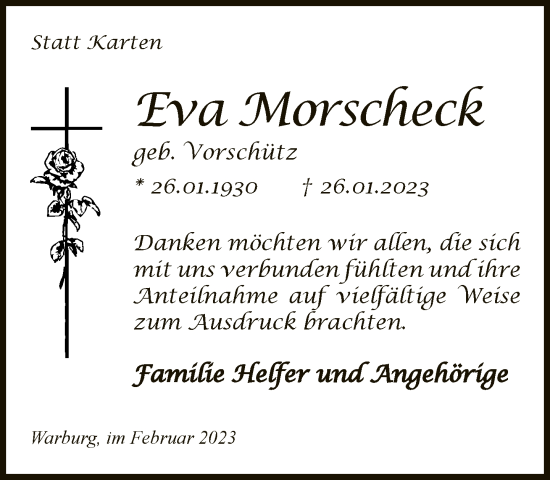 Traueranzeige von Eva Morscheck von Neue Westfälische