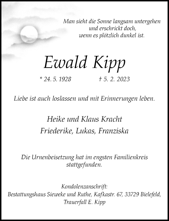 Traueranzeige von Ewald Kipp