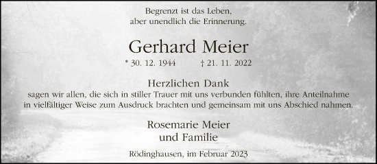 Traueranzeige von Gerhard Meier von Neue Westfälische