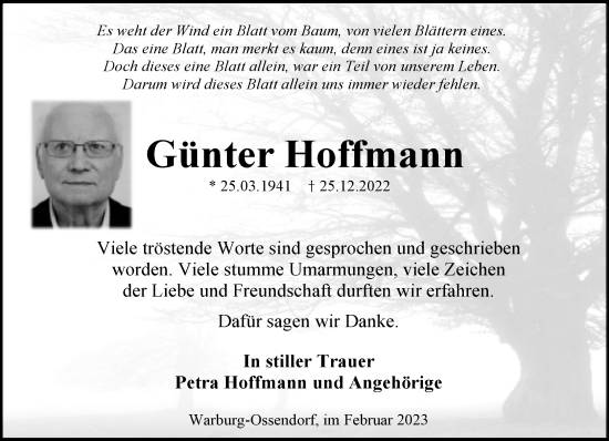 Traueranzeige von Günter Hoffmann von Neue Westfälische