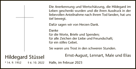 Traueranzeige von Hildegard Stüssel von Neue Westfälische