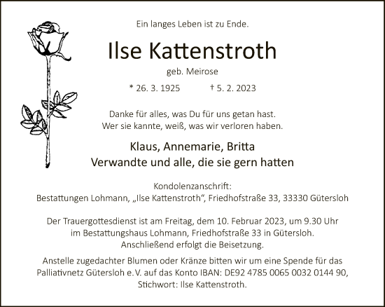Traueranzeige von Ilse Kattenstroth von Neue Westfälische