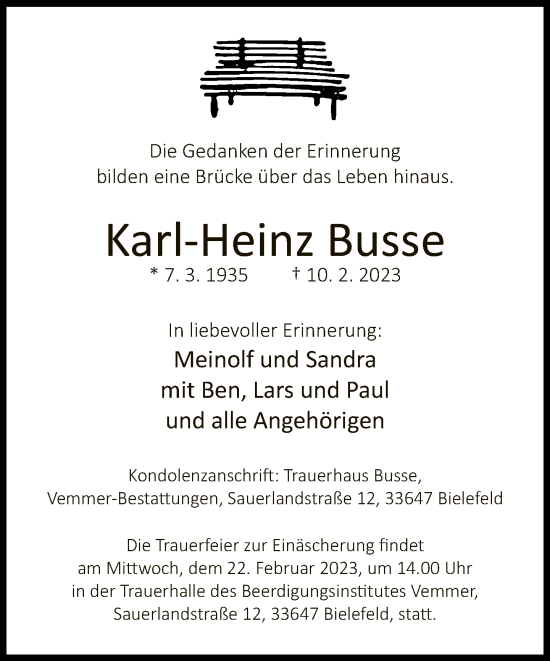 Traueranzeige von Karl-Heinz Busse von Neue Westfälische