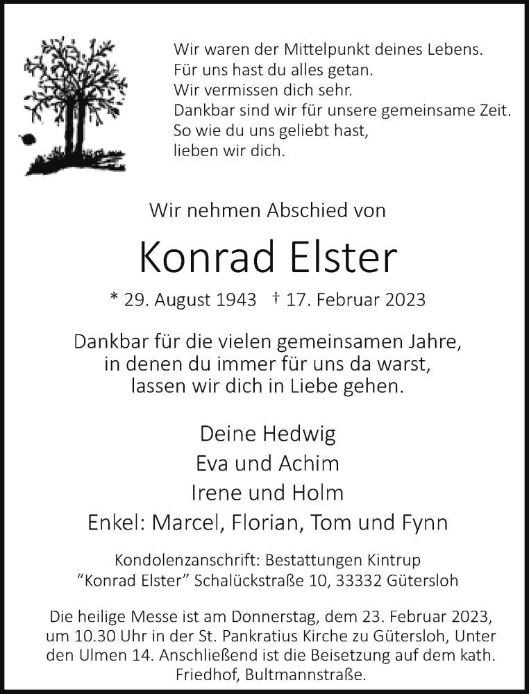  Traueranzeige für Konrad Elster vom 18.02.2023 aus Neue Westfälische
