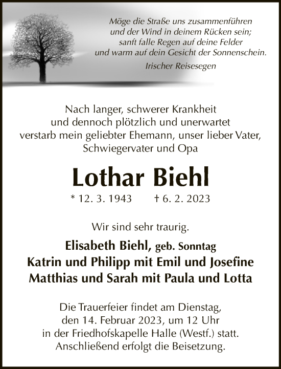 Traueranzeige von Lothar Biehl von Neue Westfälische