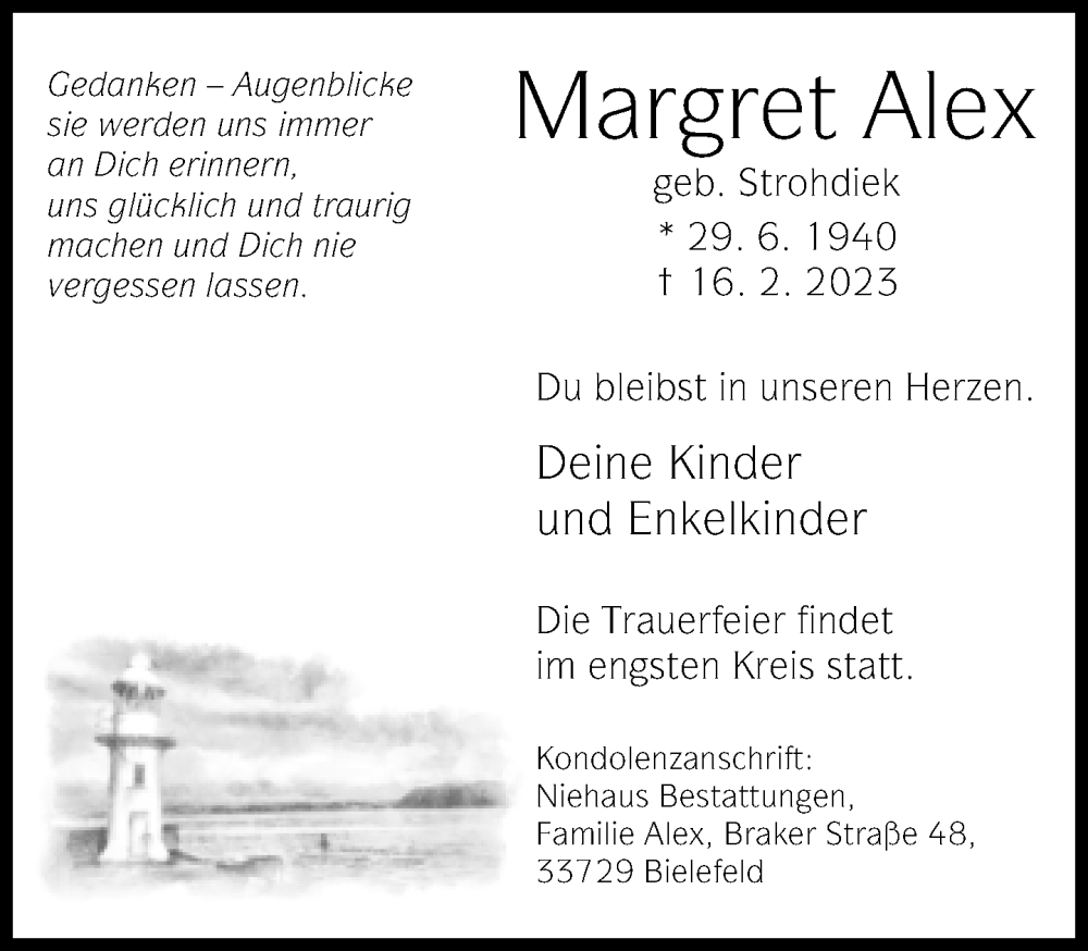  Traueranzeige für Margret Alex vom 25.02.2023 aus Neue Westfälische