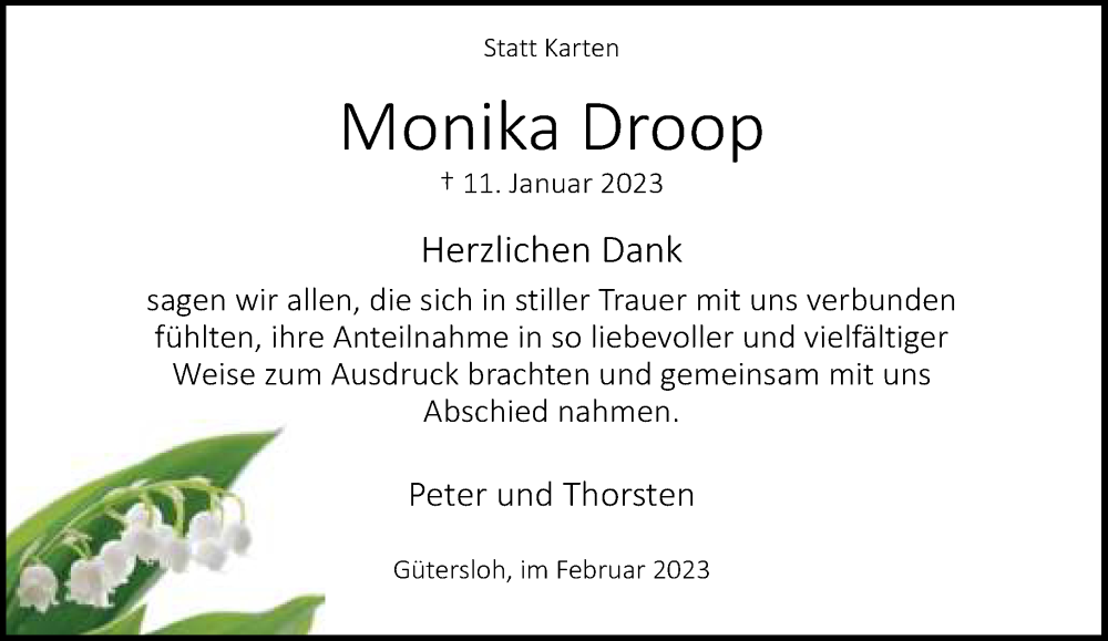  Traueranzeige für Monika Droop vom 18.02.2023 aus Neue Westfälische