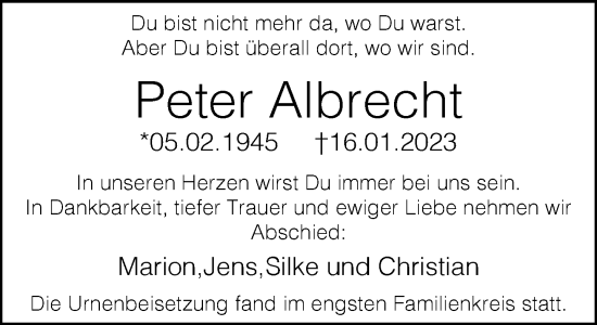 Traueranzeige von Peter Albrecht von Neue Westfälische