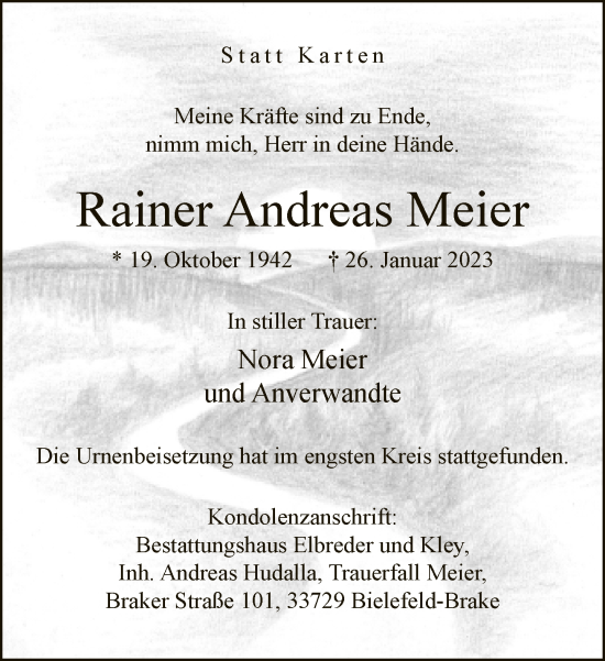 Traueranzeige von Rainer Andreas Meier von Neue Westfälische