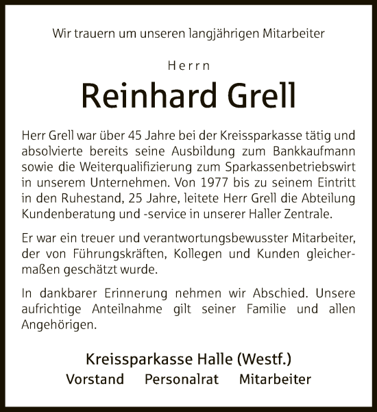 Traueranzeige von Reinhard Grell von Neue Westfälische