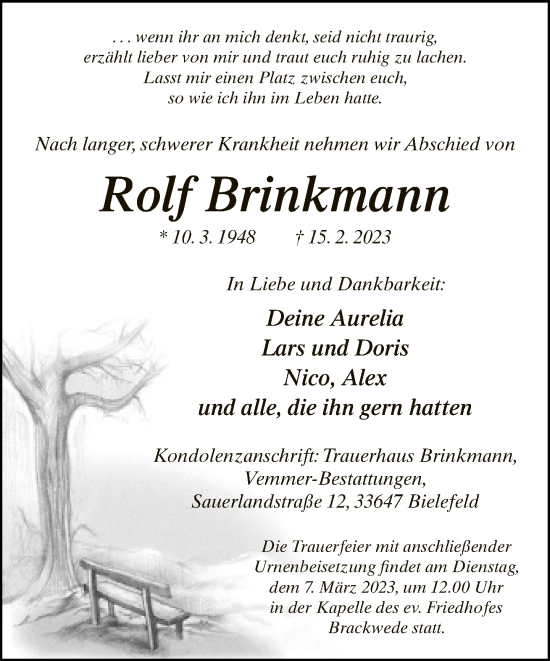 Traueranzeige von Rolf Brinkmann von Neue Westfälische