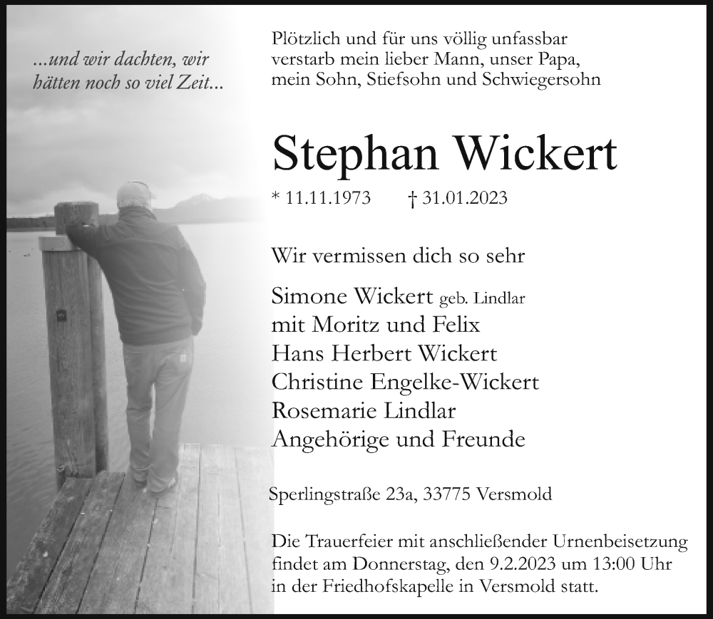  Traueranzeige für Stephan Wickert vom 06.02.2023 aus Neue Westfälische