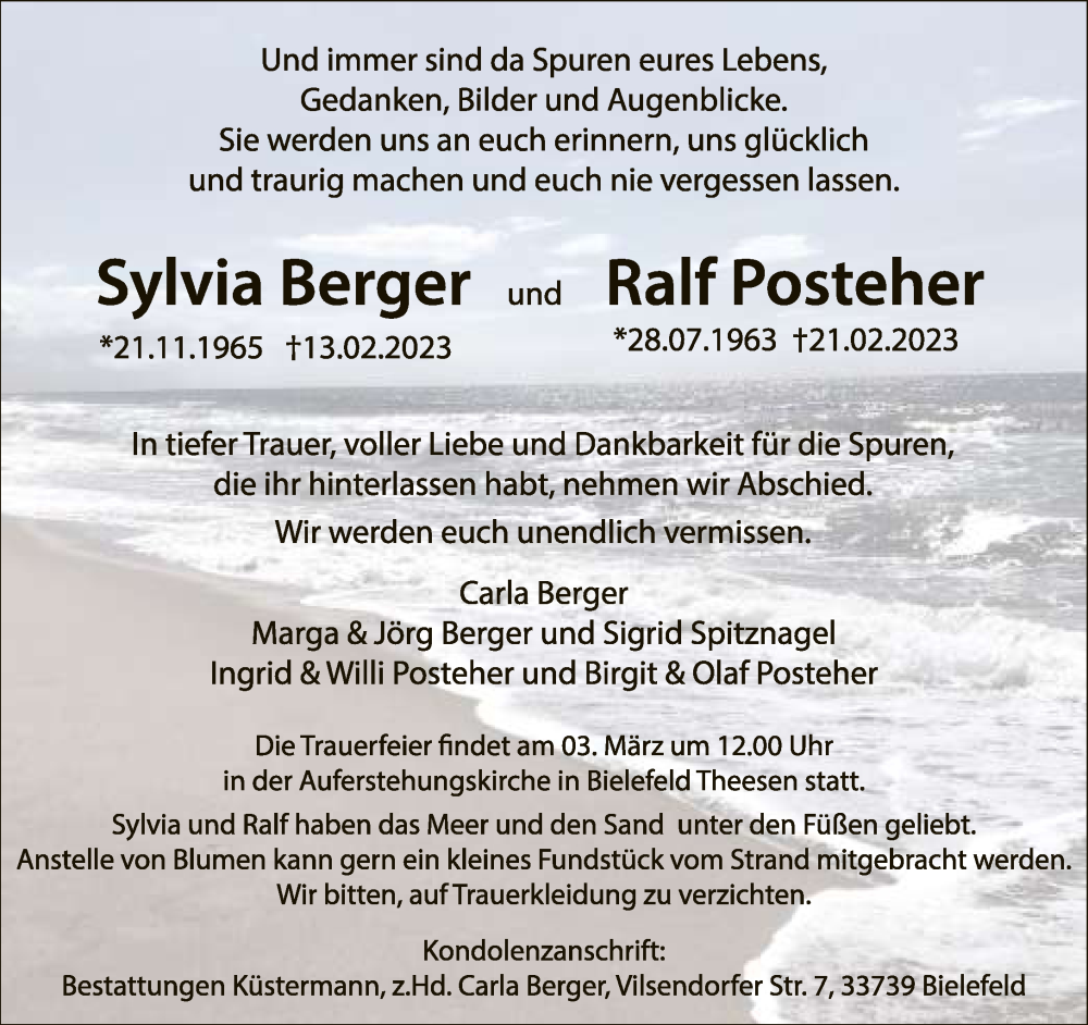  Traueranzeige für Sylvia und Ralf  vom 25.02.2023 aus Neue Westfälische