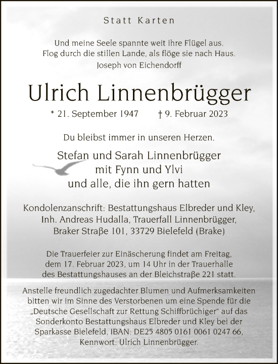 Traueranzeige von Ulrich Linnenbrügger von Neue Westfälische