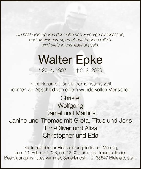 Traueranzeige von Walter Epke von Neue Westfälische
