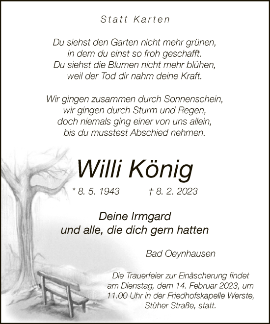 Traueranzeige von Willi König