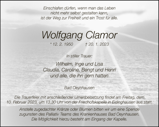 Traueranzeige von Wolfgang Clamor von Neue Westfälische