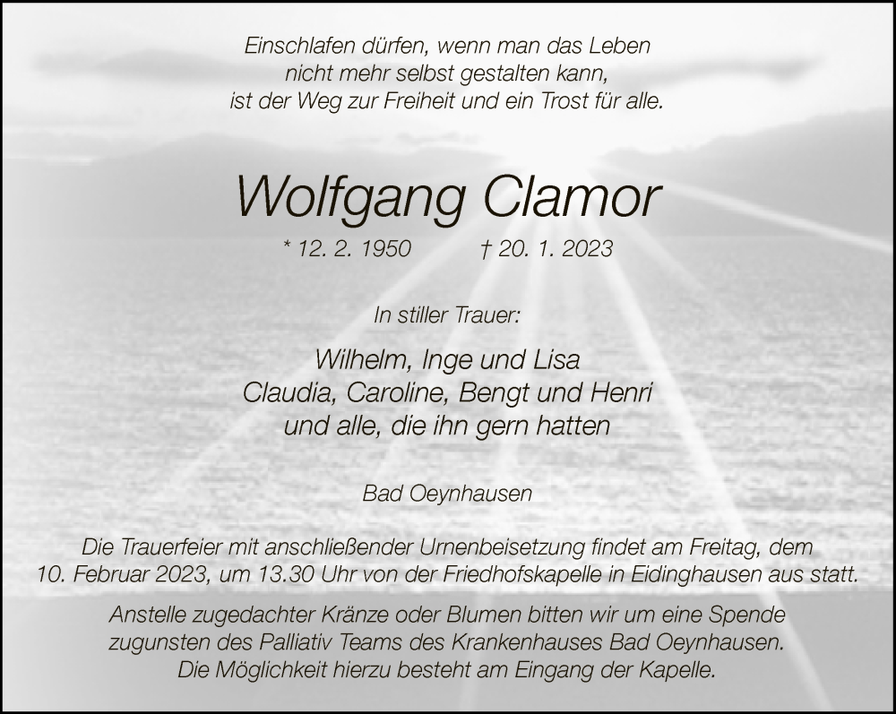  Traueranzeige für Wolfgang Clamor vom 04.02.2023 aus Neue Westfälische
