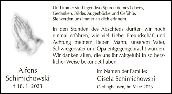 Traueranzeige von Alfons Schimichowski von Neue Westfälische