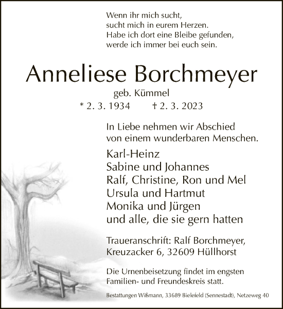 Traueranzeige von Anneliese Borchmeyer von Neue Westfälische